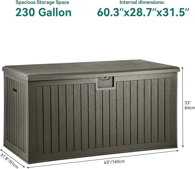 YITAHOME XXL 230 Gallon Large Deck Box,Outdoor Storage for Patio Furniture Cushions,Garden Tools with Flexible Divider,Waterproof,Lockable (Light Brown) - Image 7