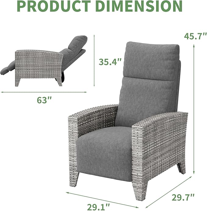 IDEALHOUSE Wicker Outdoor Recliner Reclining Patio Chairs with Adjustable Back & Footrest 150° Lay-Flat Reclining with Air Pump Rattan Flip-Up Side Table Outdoor Lounge Chairs for Pool Deck Balcony - Image 2