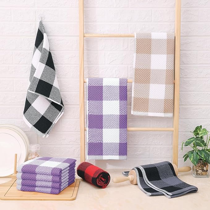 Homaxy 100% Cotton Waffle Weave Check Plaid Kitchen Towels, 13 x 28 Inches - Image 8