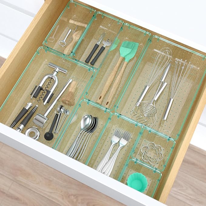 7 PCS Clear Plastic Drawer Organizers Set, 4 Size Desk Drawer Organizer Trays - Image 6