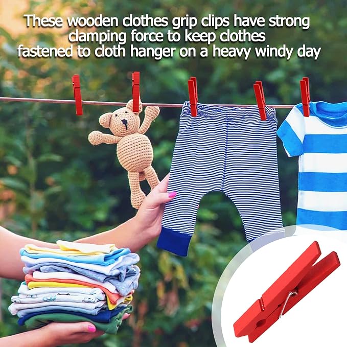Bivethoi 2.9 Inch Clothes Pins, Strong Grip Close Pins Birchwood Clips - Image 5