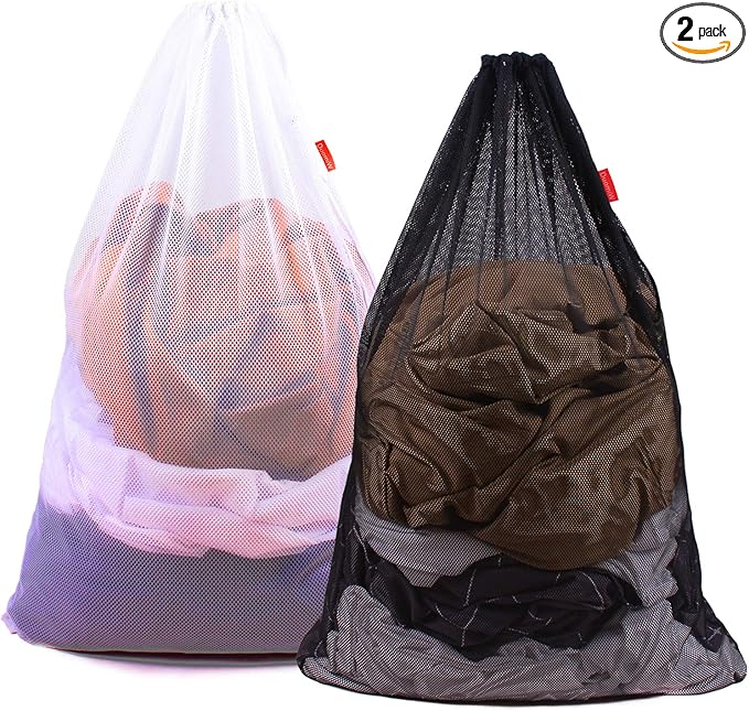 2 Pack Mesh Laundry Bags, 24 x 36 Inches Heavy Duty Drawstring Bag, Travel and by DuomiW