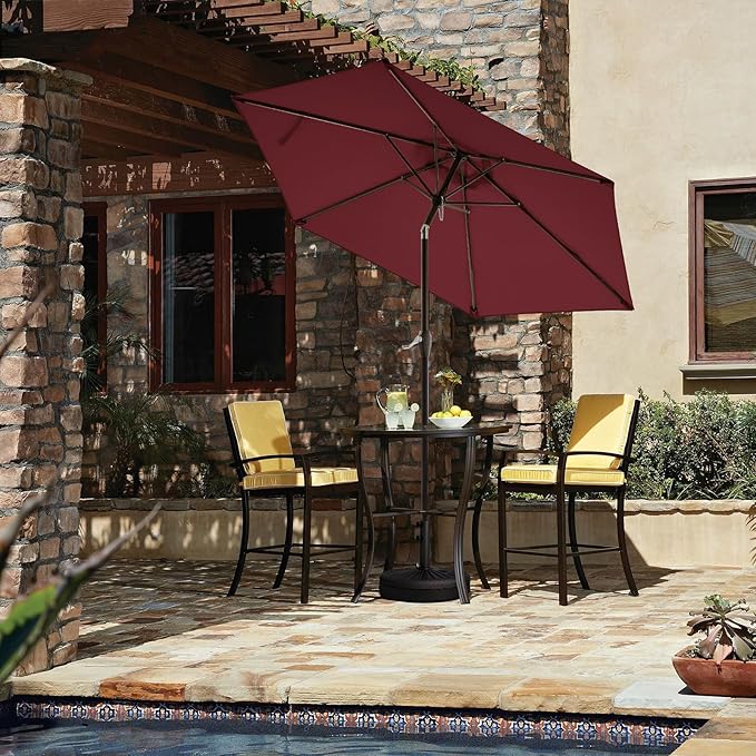 JEAREY 7.5FT Patio Umbrella Market Table Umbrella with 6 Sturdy Ribs, Push Button Tilt/Crank Outdoor Umbrella for Garden, Deck, Backyard, Pool and Beach,Burgundy - Image 3