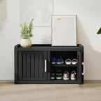 2-Tier Storage Bench, Waterproof UV-Resistant Outdoor Shoe Storage Cabinet with 2 Doors & Adjustable Shelves for Indoor Outdoor Entryway, Hallway, Living Room (Raven Black) - Image 2