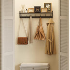 BAMEOS Wall Hooks with Shelf 35 Inch Length Entryway Hanging Shelf Wood Coat - Image 4