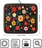 Boho Floral Dish Drying Mat 16x18 Inch Colorful Flower Dishes Dry Mats - Image 2