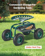 VEVOR Rolling Garden Cart with Swivel Seat, Heavy Duty Garden Seat with Storage Basket & Tool Tray, 300 lbs Weight Capacity, Outdoor Utility Gardening Stool Scooter for Lawn Yard Planting Weeding - Image 4