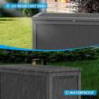 ROJIK Outdoor Storage Housing Deck Box - Waterproof Patio Furniture, Garden Tools, Cushions, Pool Accessories Storage Bench with Lockable Lid and Side Handles (Black, 315 Gal) - Image 4