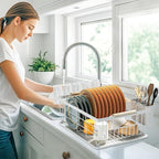 Dish Drying Rack White with Diatomaceous Earth 1 Tier, Large Capacity Space - Image 6