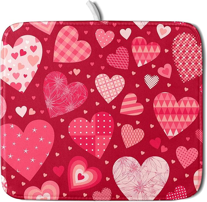 Valentine Day Love Heart Dish Drying Pad 16 x 18 Inch by APORTT