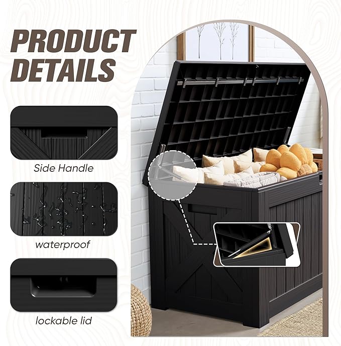 JUMMICO 120 Gallon Resin Deck Box, Large Outdoor Storage Box Waterproof & Lockable for Garden, Patio, Pools (Black) - Image 2