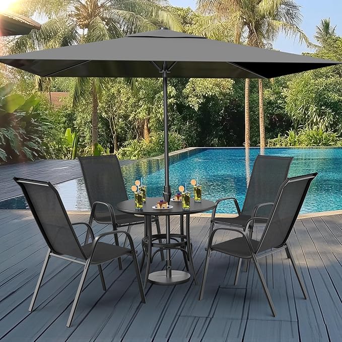 VINGLI Patio Chairs Set of 4 – Stackable Outdoor Dining Chairs with Comfortable Sling High Back Chairs and Armrests for Lawn, Poolside, Courtyard, Balcony, Garden, Black - Image 2