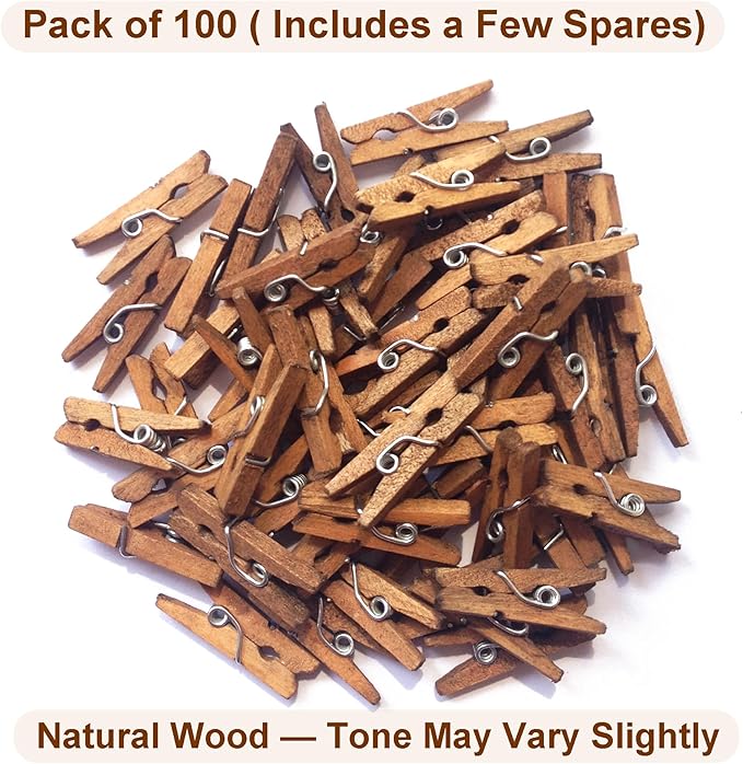 LWR CRAFTS Wooden Mini Clothespins 100 Per Pack 1" 2.5cm - Image 3