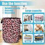 Pink Leopard Laundry Basket, Laundry Hamper Collapsible Oxford Cloth - Image 3