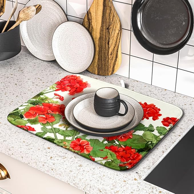 Spring Dish Drying Mat for Kitchen Counter Geranium Summer Floral Seasonal - Image 5