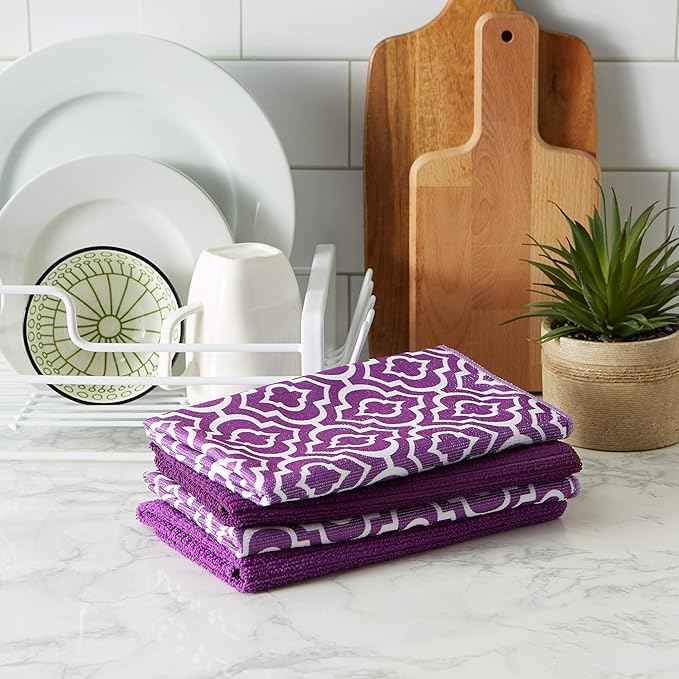 DII Cleaning Collection Multi-Purpose Microfiber, Eggplant Lattice, Dishtowel - Image 3