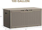 Devoko 100 Gallon Waterproof Large Resin Deck Box Indoor Outdoor Lockable Storage Container for Patio Furniture Cushions Garden Tools (100 Gallon, Light Brown) - Image 6