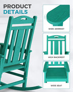 Ciokea Oversized Outdoor Rocking Chairs Set of 4, 380lbs Heavy-Duty Large Patio Rocker, High Back Cozy Porch Chairs, Weather Resistant Patio Rocking Chairs for Outside, Fire Pit, Deck, Aruba Blue - Image 4