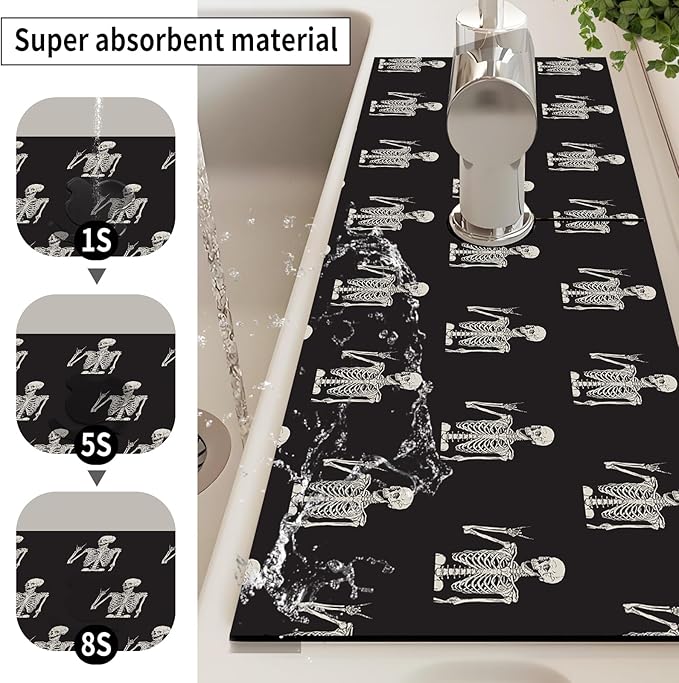 Absorbent Splash Guard Mat for Kitchen Sink, 15×5.5 Inch Cute Fast Drying Drip - Image 2