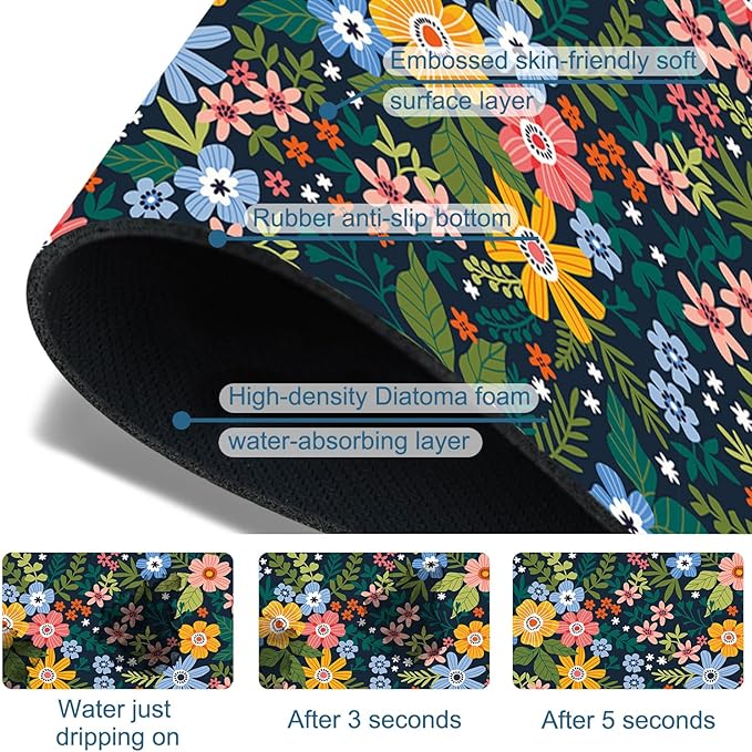 Colorful Flower Kitchen Sink Splash Guard Faucet Mat Flowers Leaves Super - Image 3