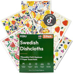 FEBU Swedish Dishcloths for Kitchen | 5 Pack Fruit Pattern Reusable Paper by FEBU