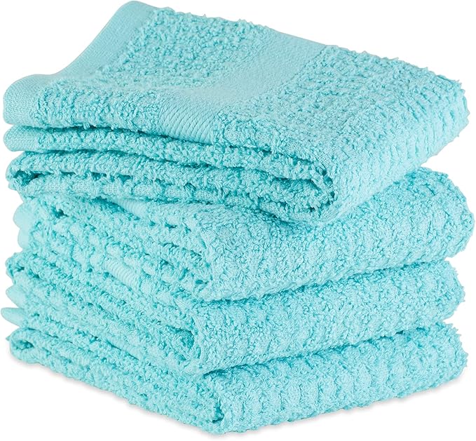DII Basic Terry Collection Waffle Dishtowel Set, Solid Aqua, 4 Piece - Image 4