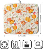 Autumn Fall Dish Drying Mat for Kitchen Counter Watercolor Pumpkin Maple Leaves - Image 2