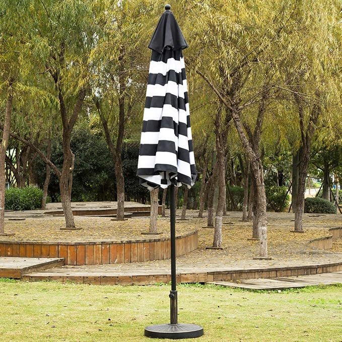 Sunnyglade 9' Patio Umbrella Outdoor Table Umbrella with 8 Sturdy Ribs (Black and White) - Image 2