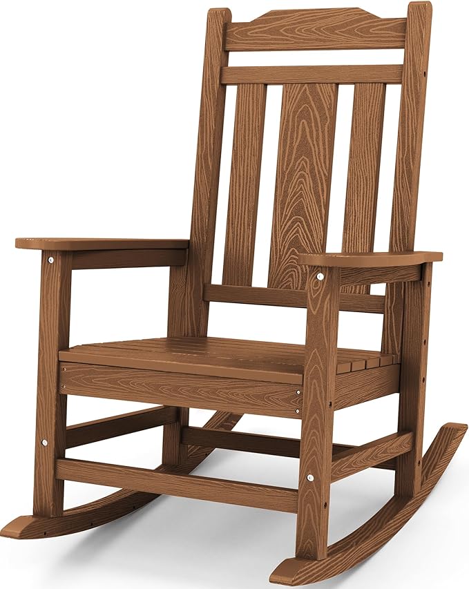 SERWALL Oversized Rocking Chair Outdoor, HDPE Outdoor Rocking Chair, Brown by SERWALL