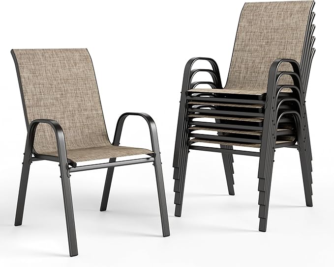 PHI VILLA Patio Chairs Set of 6, Outdoor Stackable Dining Chairs with E-Coating Metal Frame and Upgraded Textilene Fabric, All Weather Deck Chair 350 LBS Capacity for Porch Poolside Garden by PHIVILLAThepioneerofcomfortablehouseholdsupplies