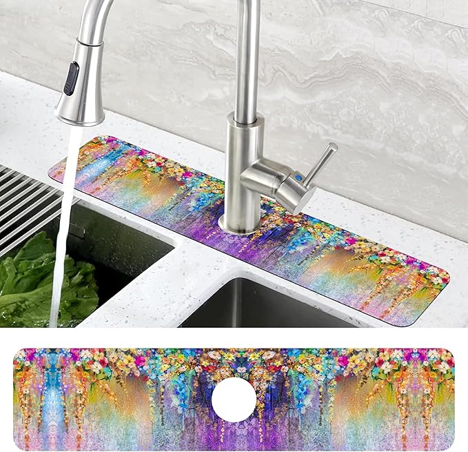 Abstract Watercolor Flowers Dish Drying Mat - Image 4