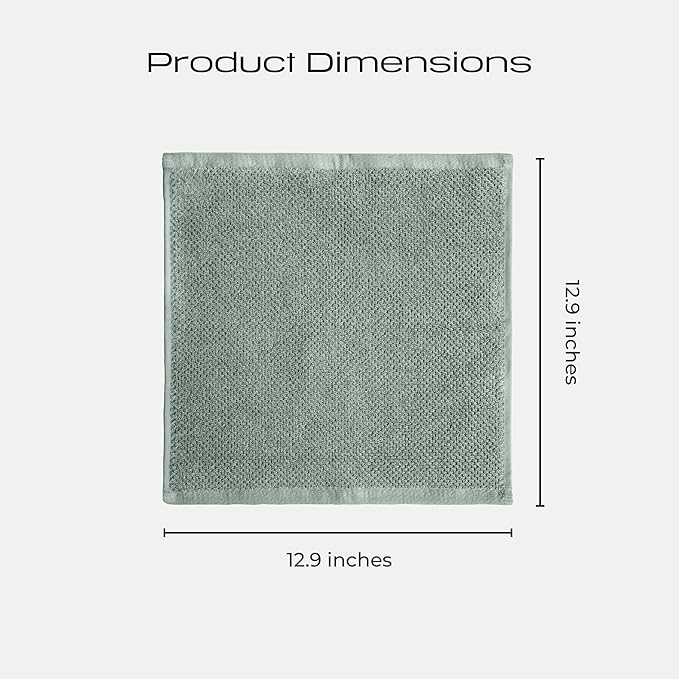 Luxury Silver-Infused Sage Green Washcloth Set of 4, 12.9"x12.9" - Image 6