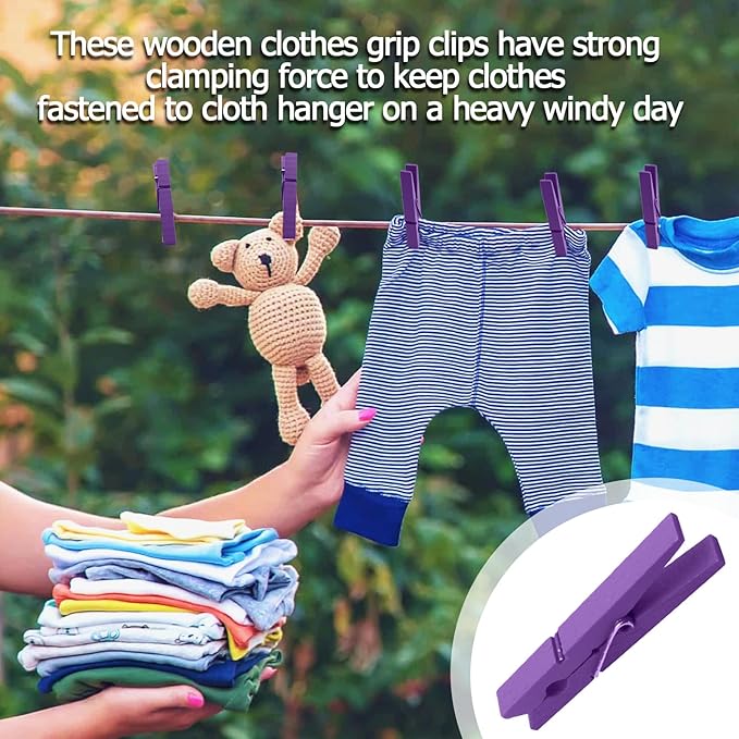 Bivethoi 2.9 Inch Clothes Pins, Strong Grip Close Pins Birchwood Clips - Image 5