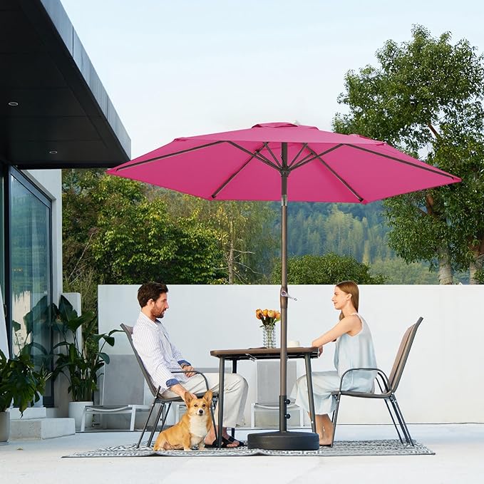 JEAREY 7.5FT Patio Umbrella Market Table Umbrella with 6 Sturdy Ribs, Push Button Tilt/Crank Outdoor Umbrella for Garden, Deck, Backyard, Pool and Beach,Rose Pink - Image 7