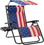 Best Choice Products 30” Wide Folding Zero Gravity Outdoor Recliner Patio Lounge Chair w/Adjustable Canopy Shade, Headrest, Side Accessory Tray - American Flag by BestChoiceProducts