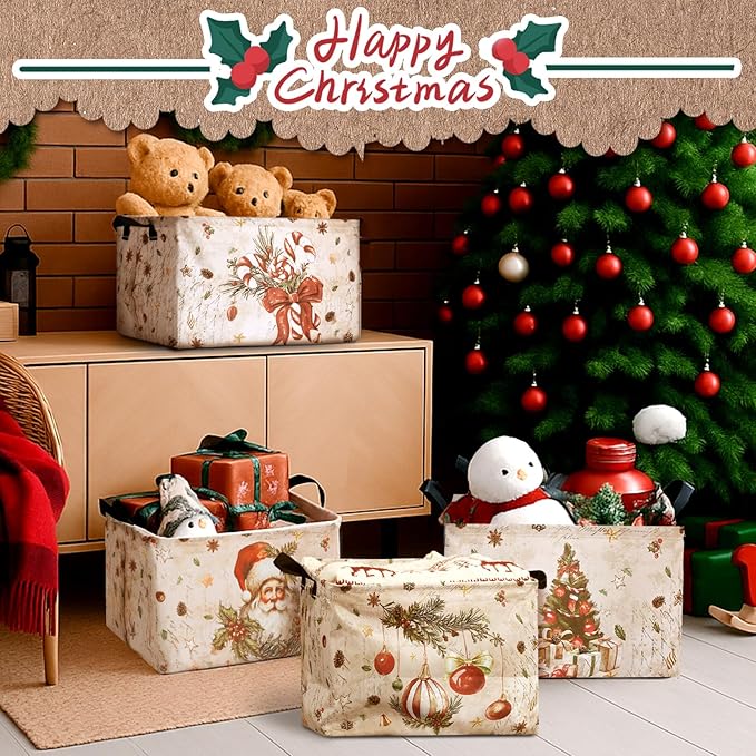 4 Pack Christmas Storage Bin Collapsible Large Christmas Storage Baskets - Image 4