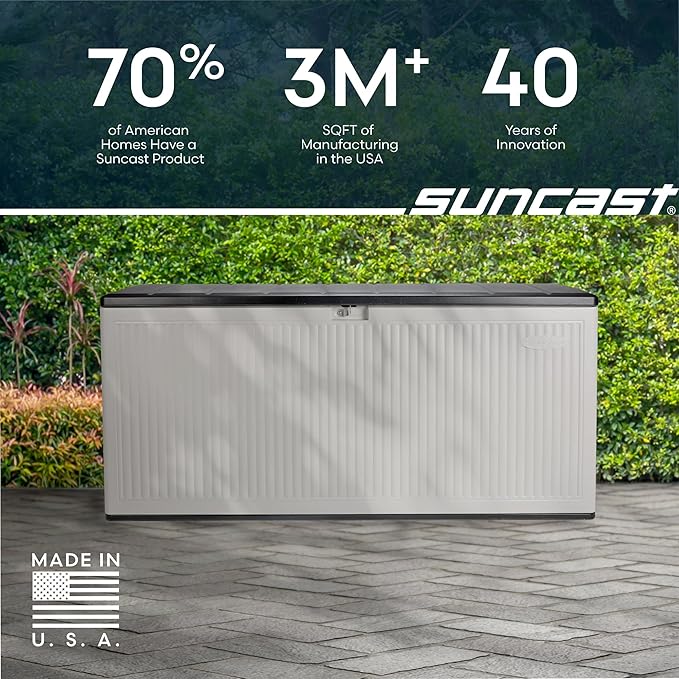 Suncast 160-Gal. Resin Extra-Large Outdoor Patio Deck Box with Pad-Lockable Lid, Modern Reeded Outdoor Patio Bench/Storage Box for Cushions, Garden Tools, and More, Iron Ore/French Gray - Image 7