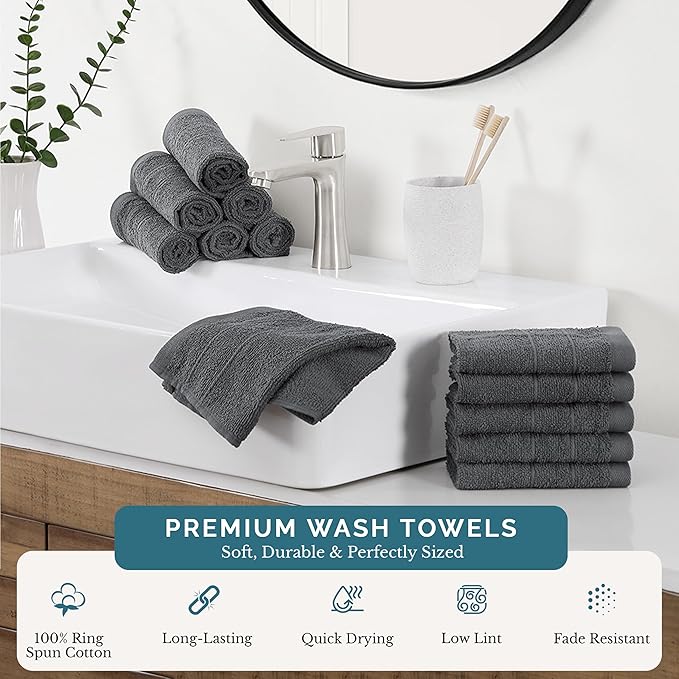 Casa Platino Wash Cloths Pack of 12-100% Cotton Washcloths - Image 2