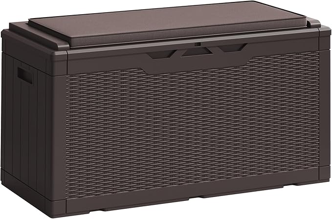 Greesum 100 Gallon Resin Deck Box Large Outdoor Storage Boxes with Cushions for Garden Tools, Patio Furniture Pillows, Pool Supplies, Dark Brown by BuynowfromGreesum