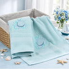 2 Pcs Sea Turtle Floral Hand Towels Pastel Blue Bathroom Decor 14x29 Inch - Image 2