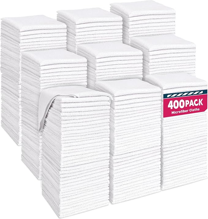 White Microfiber Cleaning Cloths Bulk-400 Pack, Microfiber Towels Bulk by TEAWOO