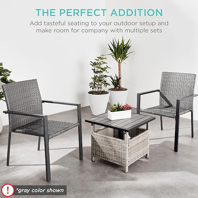 Best Choice Products Set of 2 Stackable Outdoor Wicker Dining Chairs All-Weather Firepit Armchair w/Armrests, Steel Frame for Patio, Deck, Garden, Yard - Taupe - Image 6