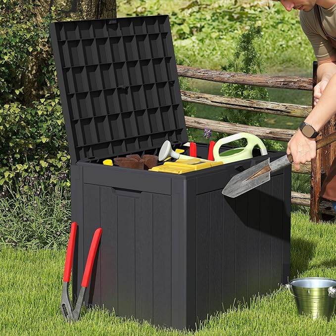 Sweetcrispy Deck Box with 31 Gallon Capacity, Weatherproof Resin Lockable Outdoor Storage for Secure Package Deliveries and Indoor Storage in Garden or Patio, Backyard, Modern Black - Image 4