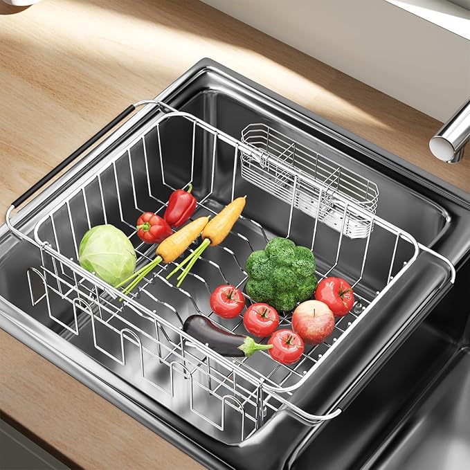 Dish Drying Rack in Sink, Extendable Stainless Steel Dish Drainers - Image 8