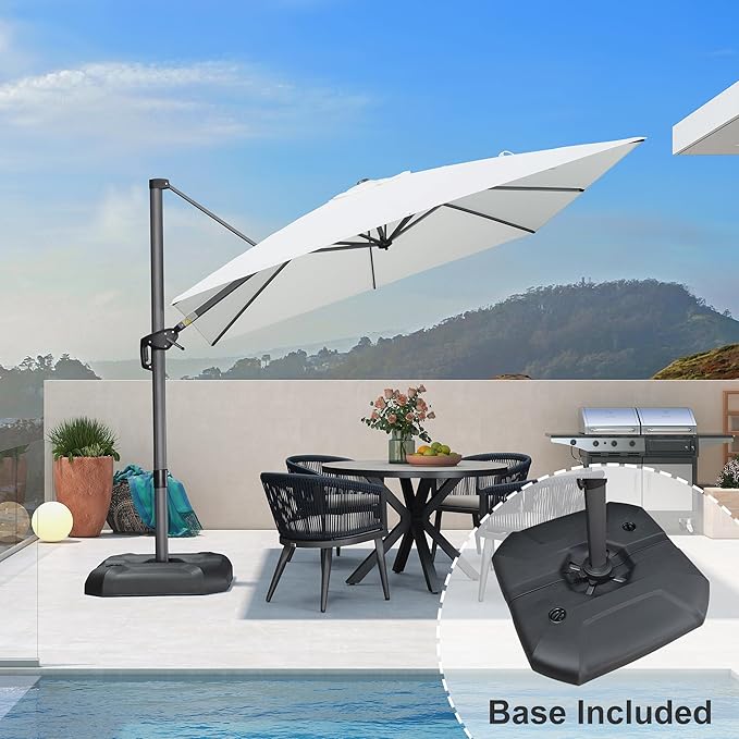 PURPLE LEAF 9 Feet Patio Umbrella with Base Outdoor Cantilever Square Umbrella Aluminum Offset Umbrella with 360-degree Rotation for Garden Deck Pool Patio White - Image 2