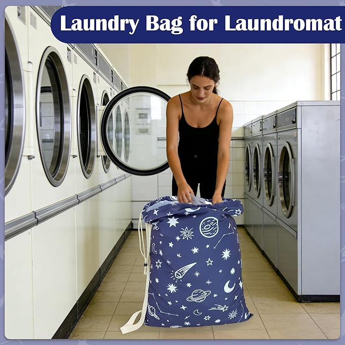 Canvas Laundry Bag with shoulder Strap 24"W x 29"H, Large Drawstring Dirty - Image 6