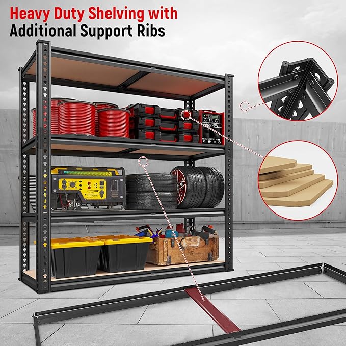 REIBII 40" W Garage Shelving 2000LBS Storage Shelves Adjustable Metal Shelving 4 Tier Metal Shelves Pantry Shelf for Garage Closet Kitchen Basement 40" W x 19.7''D x 60''H - Image 8