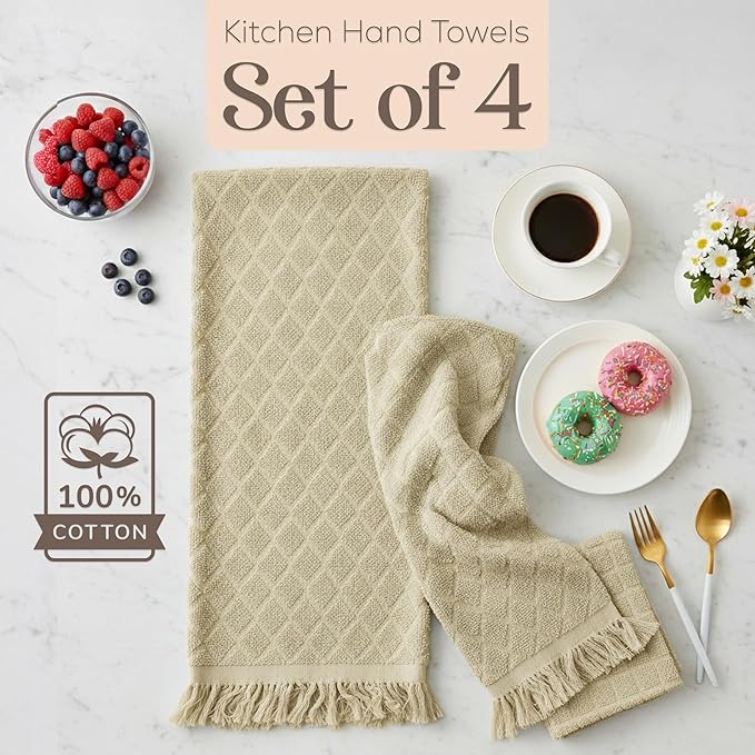 MosJos Kitchen Towels, Sage Taupe Diamond Pattern Drying Towels 18 x 28 Super - Image 2