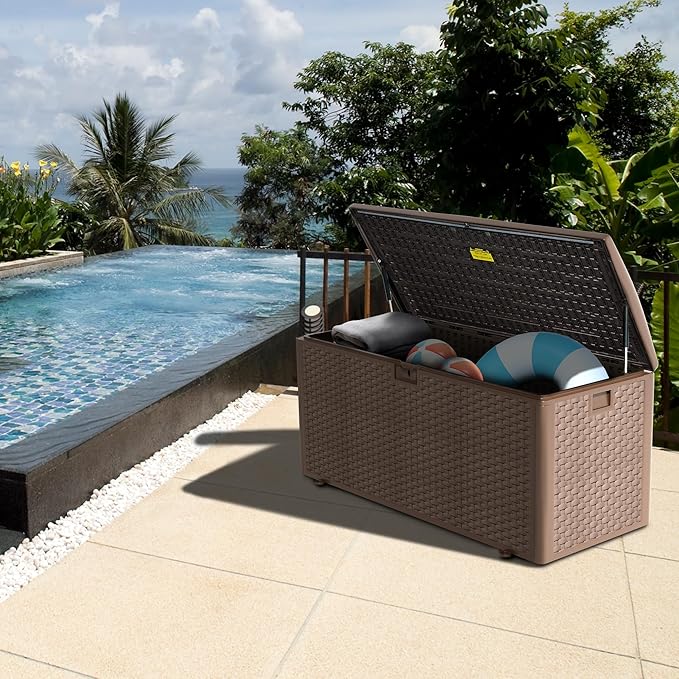 TARKARI Premium Pro Edition 180 Gallon Lockable Resin Deck Box, Waterproof & UV-Resistant Outdoor Storage Box for Outdoor Cushion Storage, Garden Tools & Pool Accessories Storage, Brown - Image 5