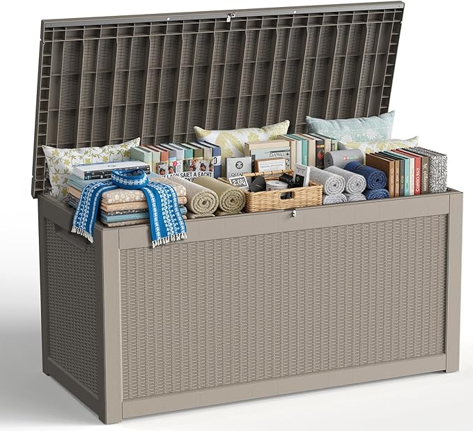 320 Gallon Outdoor Storage Box,Large Waterproof UV Resistant Deck Box,Lockable Storage Container for Patio Furniture Cushions Garden Tools and Pool Accessories(Gray) by Unknown